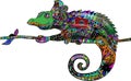 Colorful chameleon on a branch with patterns